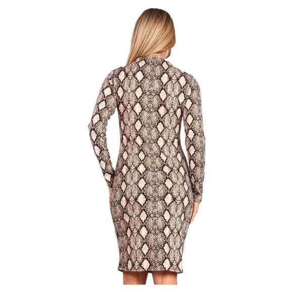 Snakeskin Print Bodycon Woman's Dress With Mock Neckline And Knee Length
Hem M - Picture 15 of 17